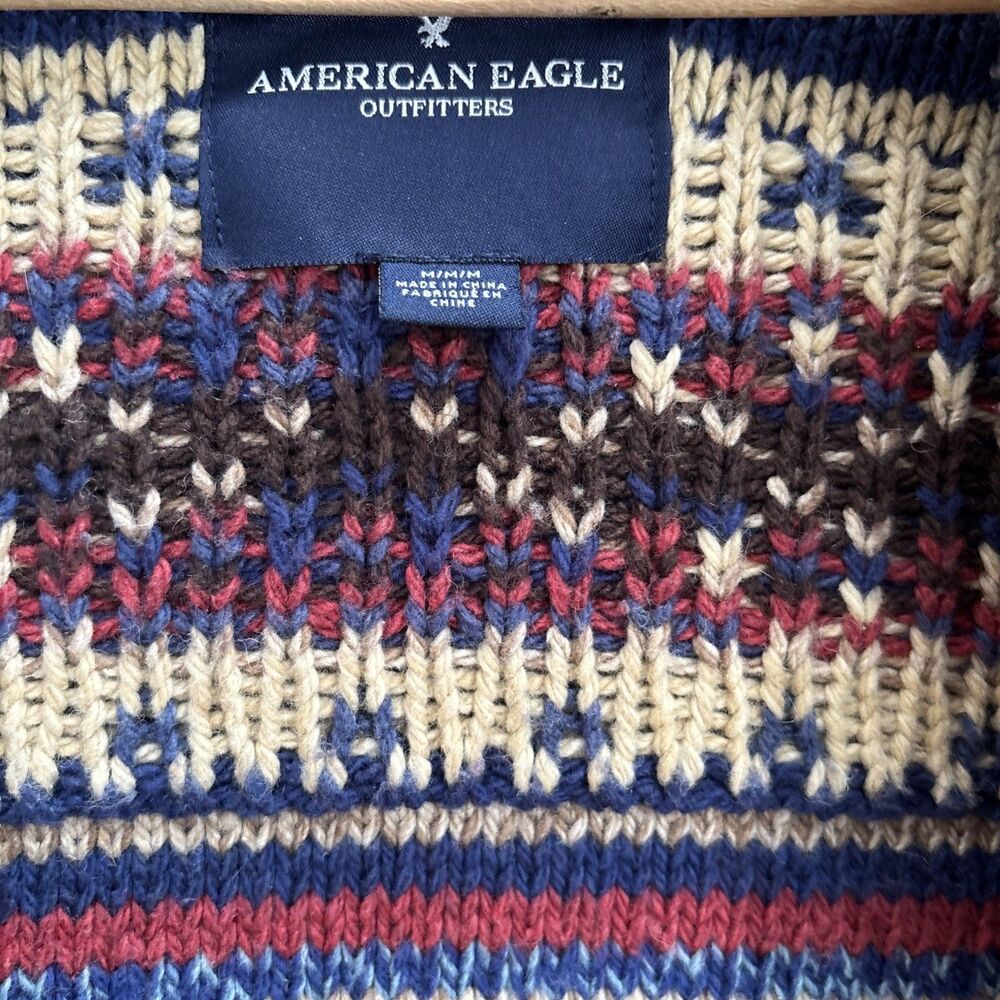 American Eagle Outfitters Y2K Vintage Retro Aztec Fisherman Grandpa Knit Cardi M - Picture 3 of 7
